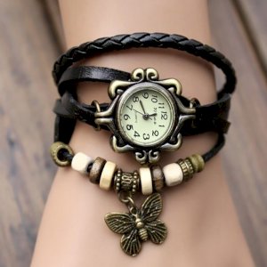 Black Leather Watch for Girls And Ladies