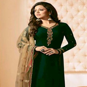 Drashti Dhami Dark Green Georgette Straight Suit
