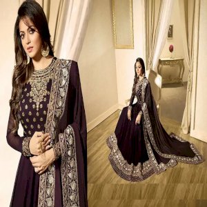   PrevNext Black Georgette Embroidered Semi Stitched Anarkali Salwar Suit With Dupatta