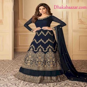 Shamita Shetty Navy Blue Color Georgette Designer Anarkali Suit