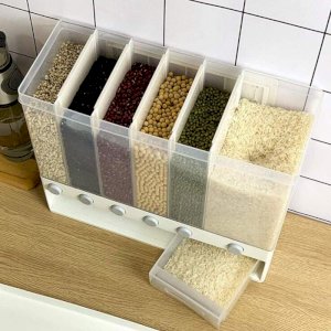 Wall Mounted Food Dispenser Whole Grains Rice Bucket Large Capacity 6-Grid Storage Dry Food Dispenser Storage Box For Home and Kitchen