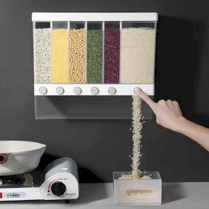 Wall Mounted Food Dispenser Whole Grains Rice Bucket Large Capacity 6-Grid Storage Dry Food Dispenser Storage Box For Home and Kitchen