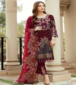 Partywear Maroon Foux Georgette Suit Design