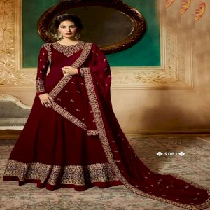 Black Georgette Embroidered Semi Stitched Anarkali Salwar Suit With Dupatta-1935