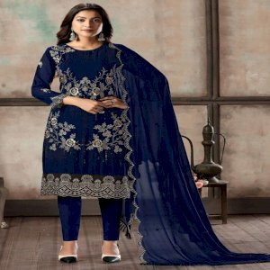 Teasing Turquoise Colour Faux Georgette Designer Suit Dress