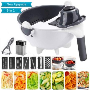New 9in 1 Multifunction Magic Rotate Vegetable Cutter with Drain Basket Vegetables Chopper Veggie Slicer Kitchen Tool