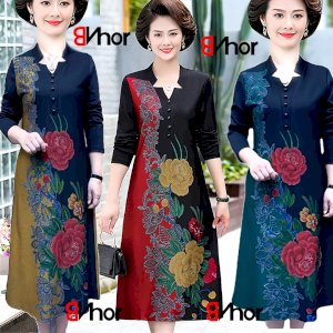 V-Neck Noble Long Printed Dress