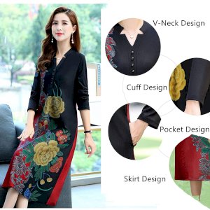 V-Neck Noble Long Printed Dress