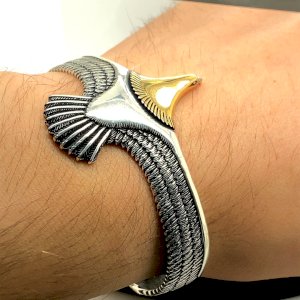 Eagle Cuff Bracelet, Vintage Eagle Bracelet Open Bangle Cuff Indian Eagle Shaped Bracelet (Silver+Gold)