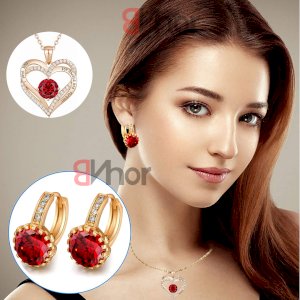 Love Heart Pendant Necklaces With Earrings 