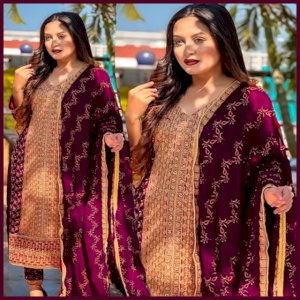 Weightless Purple Georgette Heavy Embroidered Salwar Kameez