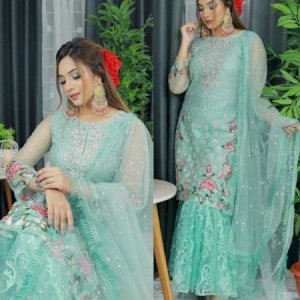 indian rishika soft silk Net embroidery gharara