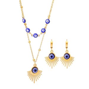 Platinum 24k Gold Double Necklace and Earring Set