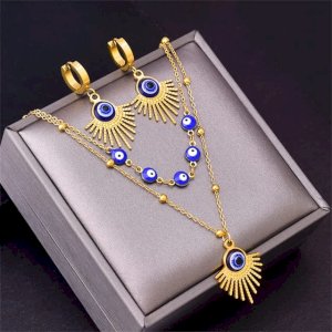 Platinum 24k Gold Double Necklace and Earring Set