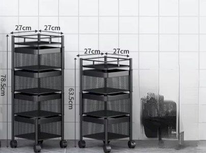 Rotatable Kitchen Metal Square Storage Rack Fruit Vegetable Basket Floor Standing Utility Cart Trolley with Rolling Wheel